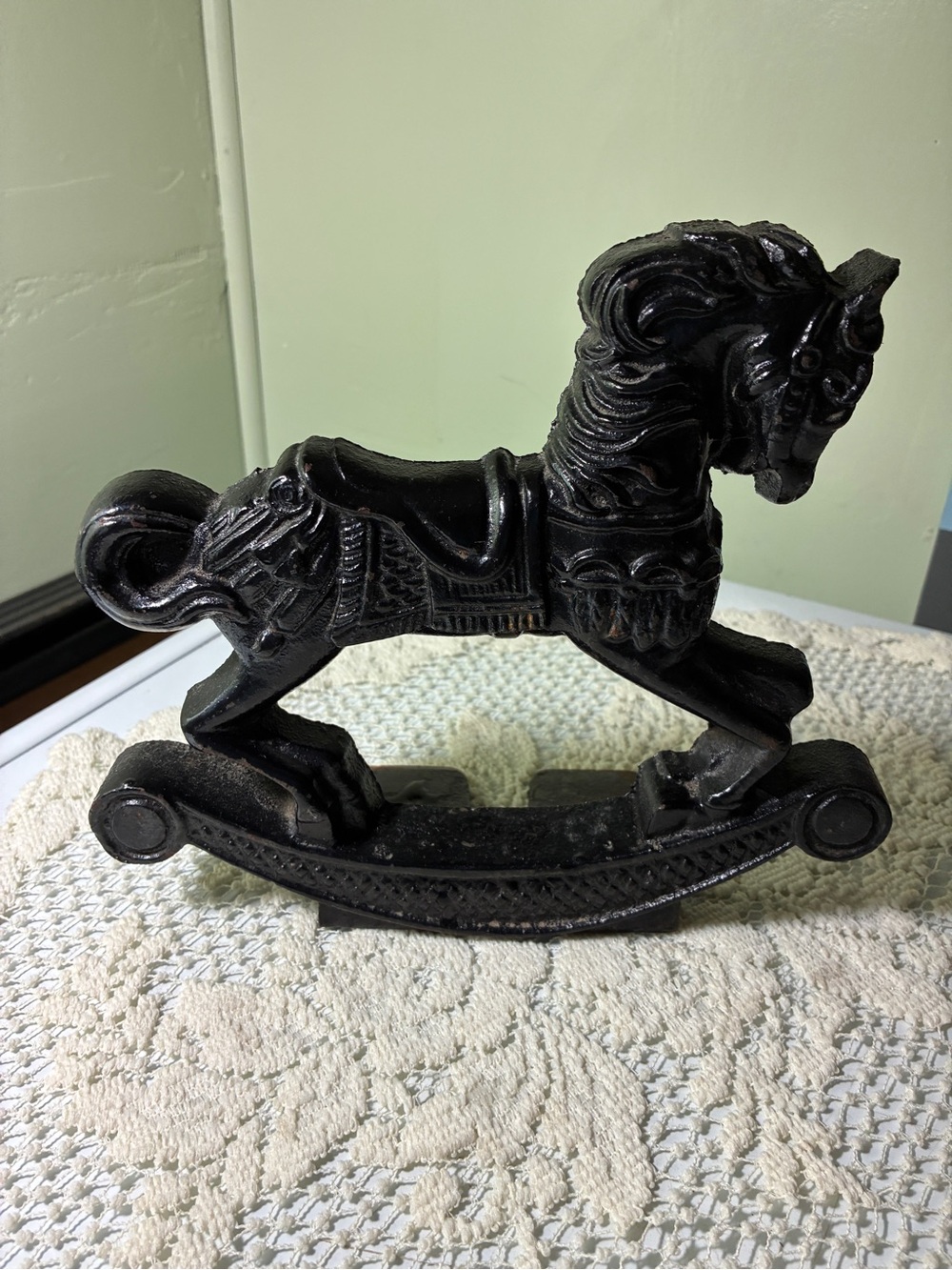 Vintage Cast Iron Rocking Horse Door Stop- Art Mark Chicago 1991